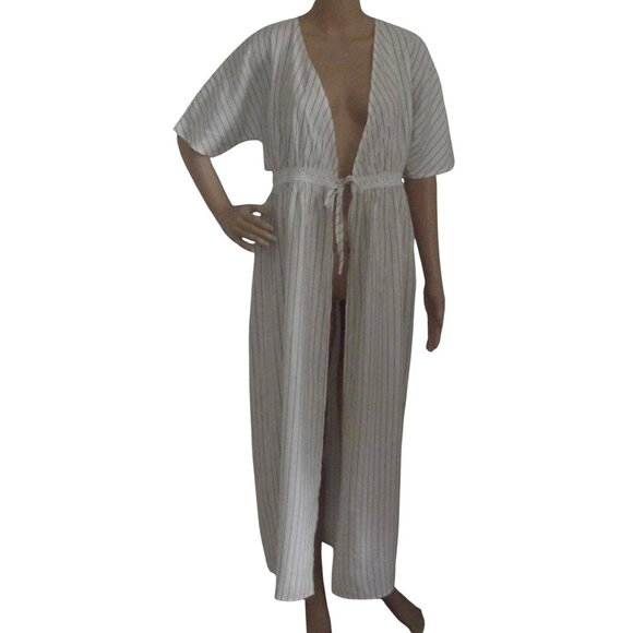 Baileys Blossoms Cardigan Womens XS/S white black striped Duster Kimono Coverup - Picture 1 of 12